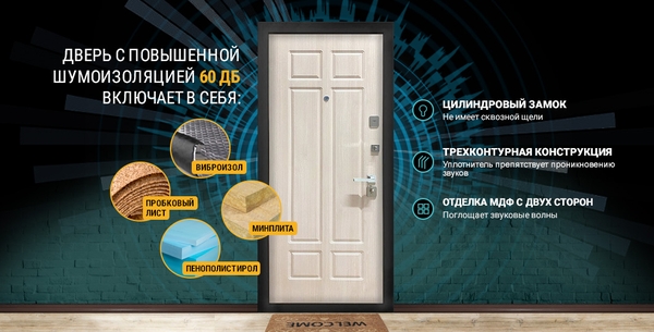 Изготовление входных дверей с повышенной шумоизоляцией 60 дБ